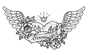 The heart symbolizes love and life, but with small unique touches it can mean so much more. Tattoo Heart With Wings Ribbon Roses And Crown Black And White Fototapete Fototapeten Urlaub Glamour Monochrome Myloview De