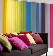 Living room vertical blinds with curtains. Coloured Vertical Blinds Decorative Coloured Vertical Blinds