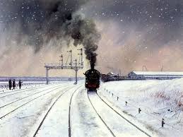 Steam Locomotive In Snowy Winter Steam Locomotive Painting By Howard Fogg Railroad Art Train Journey Train Art