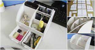 Diy desk organizer made from cardboard and paper. How To Diy Cardboard Desktop Organizer With Drawers