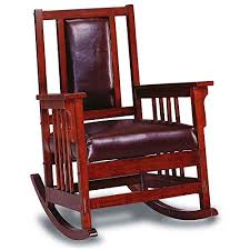 Wooden Rocking Chair With Arms Indoor Large Leather Cushion Seat And Back Padded Upholste Mission Style Furniture Traditional Rocking Chairs Wood Rocking Chair