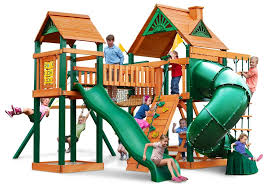 Horizon W Clatter Bridge Tube Slide Swing Set Wooden Swing Set Wooden Swings Gorilla Playsets