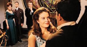 Vampires Sabena (Jacqui Wallis), Karl (Barry Warren) and Dr Ravna (Noel  Willman) watch Tania (Isobel Black) and Gerald Harcourt (Edward de Souza)  in The Kiss of the Vampire, 1963.