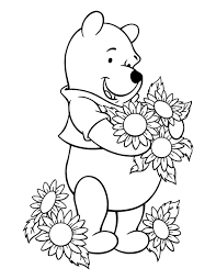 Winnie the pooh holding honey pot while standing on grass. Pooh And Flowers Coloring Page Free Printable Coloring Pages For Kids