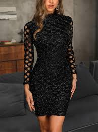 Fashion High Collar Hollow Out Shining Evening Dress Elbise Elbiseler Kiyafet