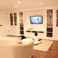 Wall Of Built Ins Out Of Ikea Hemnes Cabinets Basement Design Basement Furniture Basement Built Ins