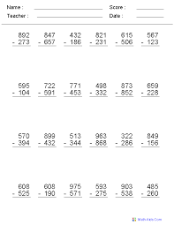 subtraction worksheets dynamically created subtraction worksheets