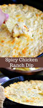 This Spicy Chicken Ranch Dip Recipe Is Baked In A Skillet And Packed With Juicy Chicken Cheese Green Onions C Chicken Ranch Dip Recipe Ranch Dip Recipe Food