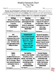 Theory Of Multiple Intelligences Weekly Homework Chart Week 1