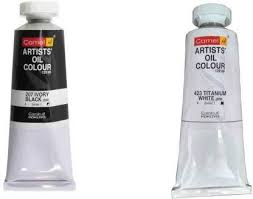 1 pack of 12 shade 9 ml artist oil colours, 1 pack of 100 ml turpentine oil, 1 pack of 100 ml linseed oil, 1 pack of painting brush, colour mixing tray. Camlin Artist Oil Colour 120 Ml Series 1 Titanium White Ivory Black Set Of 2 Amazon In Home Kitchen