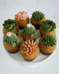 Les Jardinieres Comestibles A La Creme Au Beurre De Leslie Vigil Cupcakes Succulents Gateau Succulent Delicieux Cupcakes