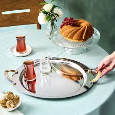 صينية تقديم طعام من كاراجا سيرا، دائرية، ستانلس ستيل، مقاس 41 سم، لون فضي،  تصميم أنيق ومتين لتقديم المأكولات والمشروبات، مثالية للحفلات والتجمعات،  سهلة التنظيف | اشتري أونلاين في الأردن – دمية