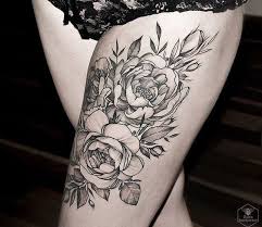 Black And White Floral Thigh Tattoo Feminine Thigh Tattoo Black And White Yahoo Search Results Image Search Results Peonies Tattoo Floral Thigh Tattoos Body Art Tattoos