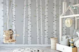 Birch Tree Peel And Stick Wallpaper Watercolor Birch Trees With Leaves Removable Wallpaper Cute Peel And Stick Wallpaper Self Adhesive Reusable Wall Mural Tree Wall Murals Nursery Wall Painting Wall Murals