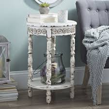 Simplify antique white end table. Looking To Add A Touch Of Sophistication To Your Simplistic Decor Pick The Vintage White Medallion Round Accent T Side Table Decor Painted Accent Table Decor