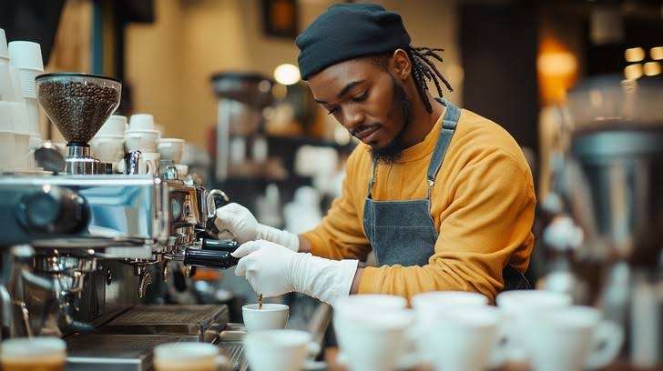 Barista preparing coffee