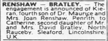Engagement of Kieran Renshaw and Catherine Bratley