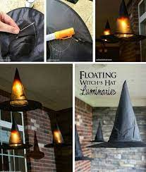 Diy Floating Witch Hat Luminaries Polka Dot Chair Halloween Witch Decorations Halloween Outdoor Decorations Dollar Store Halloween Decorations