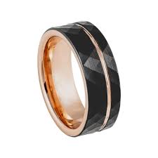 Black And Rose Gold Mens Wedding Band Rose Gold Tungsten Ring Mens Wedding Band 8mm Faceted Ring Etsy In 2020 Gold Tungsten Wedding Bands Rose Gold Mens Wedding Band Mens Gold Wedding Band