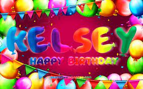 Download Wallpapers Happy Birthday Kelsey 4k Colorful Balloon Frame Kelsey Name Purple Background Kelsey Happy Birthday Kelsey Birthday Popular American Female Names Birthday Concept Kelsey For Desktop Free Pictures For Desktop Free