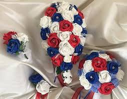 Plus,the flowers itself already looks stunning with a simple clear vase. Brides Bridesmaids Wedding Bouquet Flowers British Red White Blue Ebay