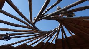 Description du parasol en paille type paillote : Details De La Ma Paillourte Le Toit David Mercereau