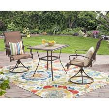 Mainstays Wesley Creek 3 Piece Outdoor Bistro Set With Swivel Chairs Walmart Com Outdoor Bistro Set Outdoor Patio Furniture Sets Bistro Patio Set