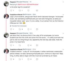 Bab mengundi jatuh hari sekolah/bekerja aku sokong mb selangor.sepatutnya hari mengundi awal boleh buat pada x tau la balik mengundi ke x tahun ni.dapat cuti hari mengundi je.celah mana nk baliknya kalau cuti hari mengundi je.mengundi pulak di pahang.jalan confirm jem mcm balik raya. Denda Rm5k Jika Majikan Tak Bagi Cuti Mengundi