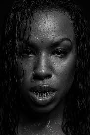 High contrast black and white portrait with lashes