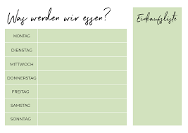 Kochen für groß und klein. Wochenplan Fur Die Familie Vorlage Fur Einen Essensplan