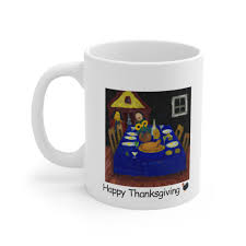Van Gogh Inspired Thanksgiving Mug By: Harriet Pilgrim Sitting Down to  Thanksgiving Dinner Scene Perfect Fall Beverage Cup 11oz