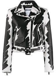 Moschino Brushstroke Biker Jacket Farfetch Designer Leather Jackets Leather Jackets Women Leather Jacket