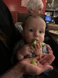 6-month-old's first taste of celery and bread