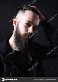 Sexy Boy Stylish Haircut Handsome Man Brutal Bearded Hipster — Stock Photo  © EugenePartyzan #228833830