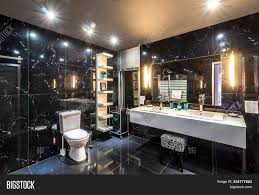Fancy bathroom vanity side lights brown framed mirror with intended for fancy bathroom wall mirrors view photo 6 of 20. Modern Bathroom Shower Image Photo Free Trial Bigstock