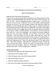 Alice In Wonderland Fourth Grade Reading Worksheets Reading Comprehension Worksheets 4th Grade Reading Worksheets Comprehension Worksheets