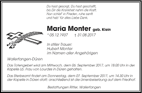 Traueranzeigen von Maria Monter