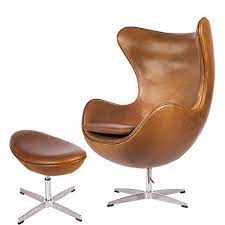 mid century modern classic arne jacobsen egg replica lounge chair premium vintage caramel brown pu leather