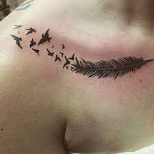 100 Cute Feather Tattoo Ideas For Your First Tattoo Feather With Birds Tattoo Feather Tattoo Design Collar Bone Tattoo