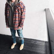 Justin Bieber Red Plaid Shirt Autumn Men Casual Long Sleeve Shirt Fear Of God Rock Camisas Chemise Homme Flannel Fashion Streetwear Outfit Flannel Outfits Men A stark white canvas shoe will help to add some depth to the outfit. flannel fashion streetwear outfit