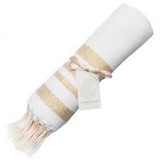 Fouta nid d'abeille unie blanche. Fouta Febronie Nid D Abeille Hamptons Blanc Et Or Achat Prix Fnac