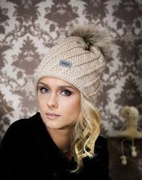 Merino Wool Beanie Real Fur Pom Pom Hat Cable Knit Hat Womens Beanie Wool  Knitted Hats for Women