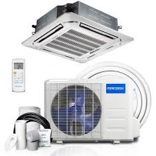 Cooper and hunter tri 3 zone ductless mini split air conditioner ceiling cassette heat pump 9000 9000 12000. Ceiling Mount Mini Split Air Conditioners Heating Venting Cooling The Home Depot