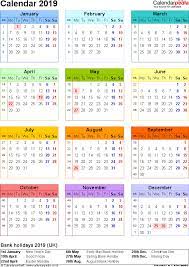 Printable Year At A Glance Calendar 2019