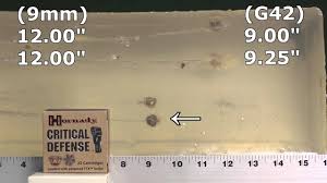 Glock 42 380 Acp Vs 9mm Ammo Test Hornady Critical Defense In Clearballistics Gelatin