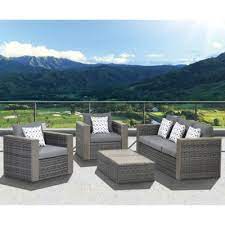 Atlantic Cebu 5 Piece Outdoor Conversation Set In Grey Patio Furniture Deals Outdoor Conversation Sets Outdoor Furniture Sets