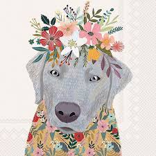 Boston International Floral Dog Cocktail Napkins Set Of 20 Bed Bath Beyond Art Silver Labrador Crown Illustration