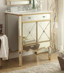 Fashionable rectangular frosted white porcelain sink; Adelina 30 Inch Mirrored Gold Bathroom Vanity Marble Top