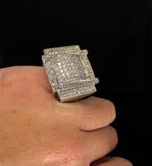 Iced Out Mens Xl Statement Ring 14k White Gold Plated Cz Hip Hip Bling Rapper Statement Rings Bling Rings
