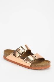 Birkenstock Arizona Rose Gold Buckle Birkenstock Arizona Metallic Leather Slide Sandal Urban Outfitters Leather Slide Sandals Cute Shoes Shoe Boots